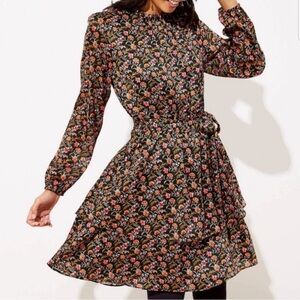 LOFT Multicolor Floral Long Sleeve Dress
